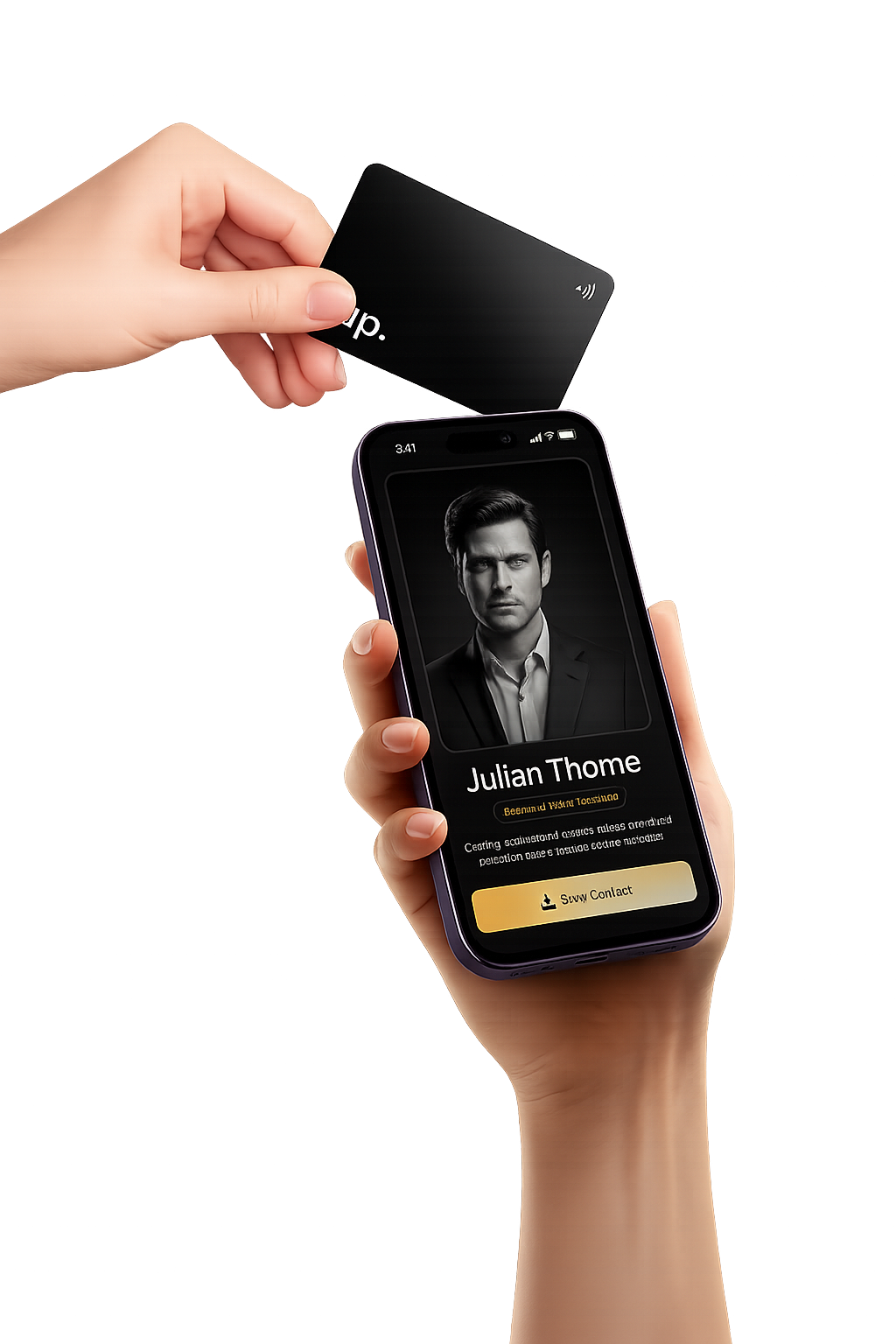 Premium matte black card touching smartphone
